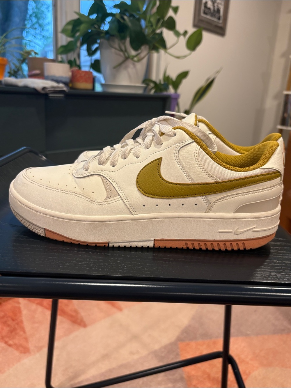Nike Cream Low-Top Sneakers with Mustard Swoosh